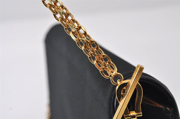 Authentic GUCCI Chain Shoulder Cross Bag Purse Cotton Leather Black 9662I