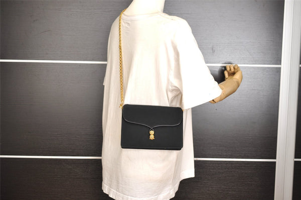 Authentic GUCCI Chain Shoulder Cross Bag Purse Cotton Leather Black 9662I