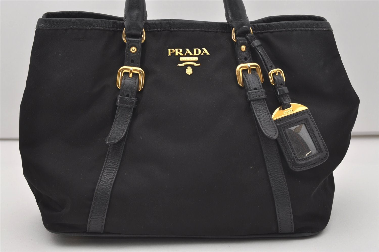 Authentic PRADA Nylon Tessuto Leather 2Way Hand Tote Bag Purse Black 9663I