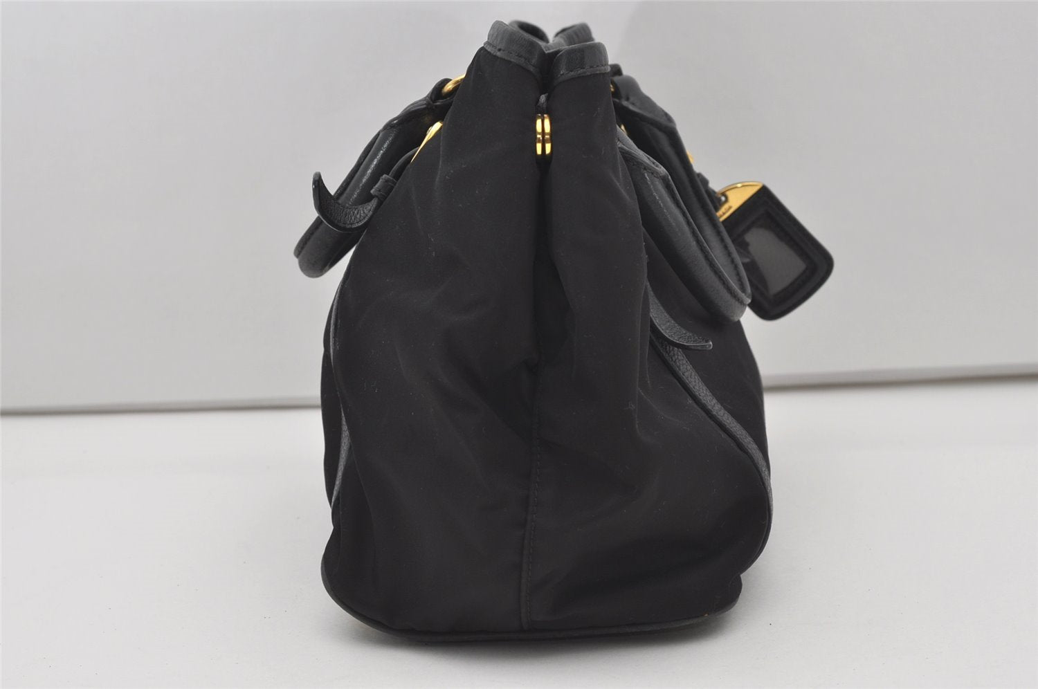 Authentic PRADA Nylon Tessuto Leather 2Way Hand Tote Bag Purse Black 9663I