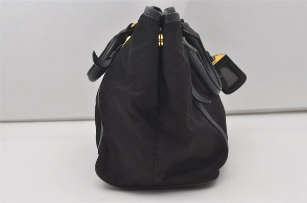 Authentic PRADA Nylon Tessuto Leather 2Way Hand Tote Bag Purse Black 9663I