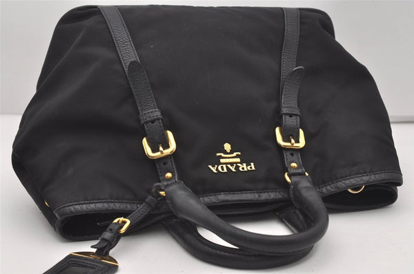 Authentic PRADA Nylon Tessuto Leather 2Way Hand Tote Bag Purse Black 9663I
