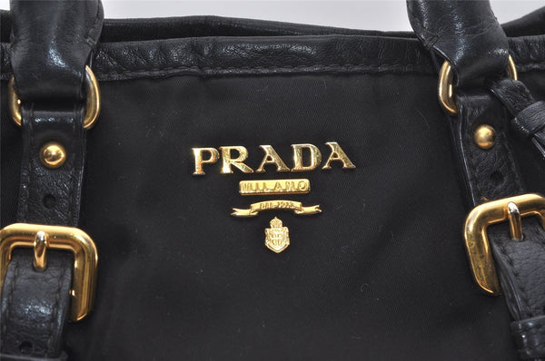 Authentic PRADA Nylon Tessuto Leather 2Way Hand Tote Bag Purse Black 9663I