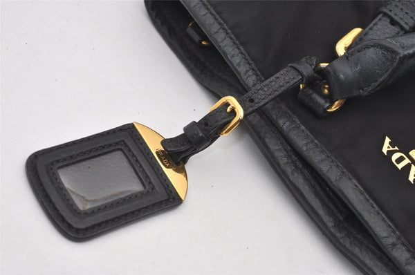 Authentic PRADA Nylon Tessuto Leather 2Way Hand Tote Bag Purse Black 9663I