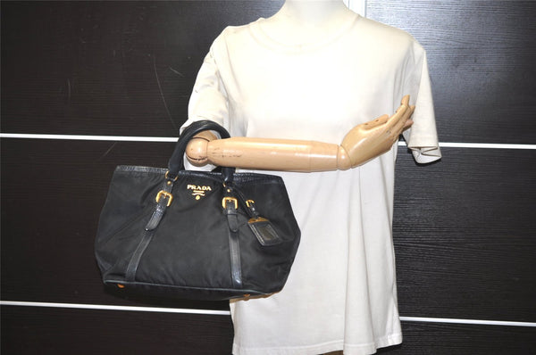 Authentic PRADA Nylon Tessuto Leather 2Way Hand Tote Bag Purse Black 9663I