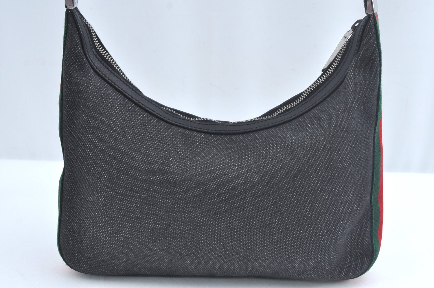 Authentic GUCCI Web Sherry Line Shoulder Bag Canvas Leather 01233 Black 9664I