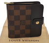 Authentic Louis Vuitton Damier Compact Zip Bifold Wallet Purse N61668 LV 9666I