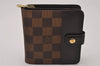 Authentic Louis Vuitton Damier Compact Zip Bifold Wallet Purse N61668 LV 9666I