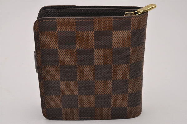 Authentic Louis Vuitton Damier Compact Zip Bifold Wallet Purse N61668 LV 9666I