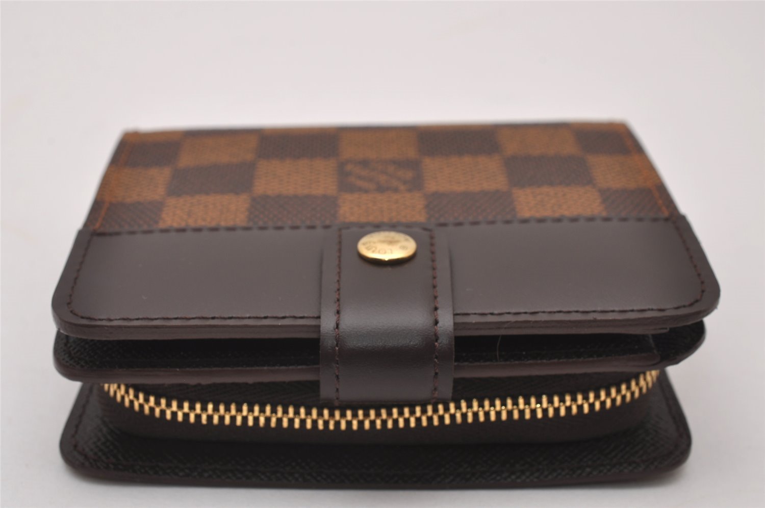 Authentic Louis Vuitton Damier Compact Zip Bifold Wallet Purse N61668 LV 9666I