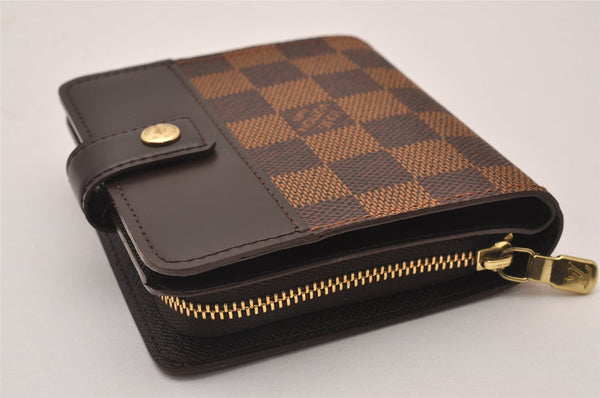 Authentic Louis Vuitton Damier Compact Zip Bifold Wallet Purse N61668 LV 9666I