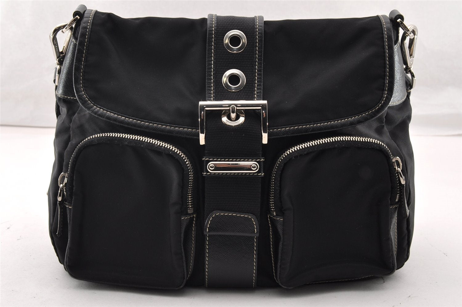 Authentic PRADA Nylon Tessuto Leather Shoulder Cross Body Bag VA0768 Black 9671I