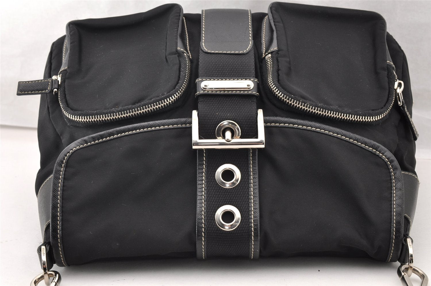 Authentic PRADA Nylon Tessuto Leather Shoulder Cross Body Bag VA0768 Black 9671I