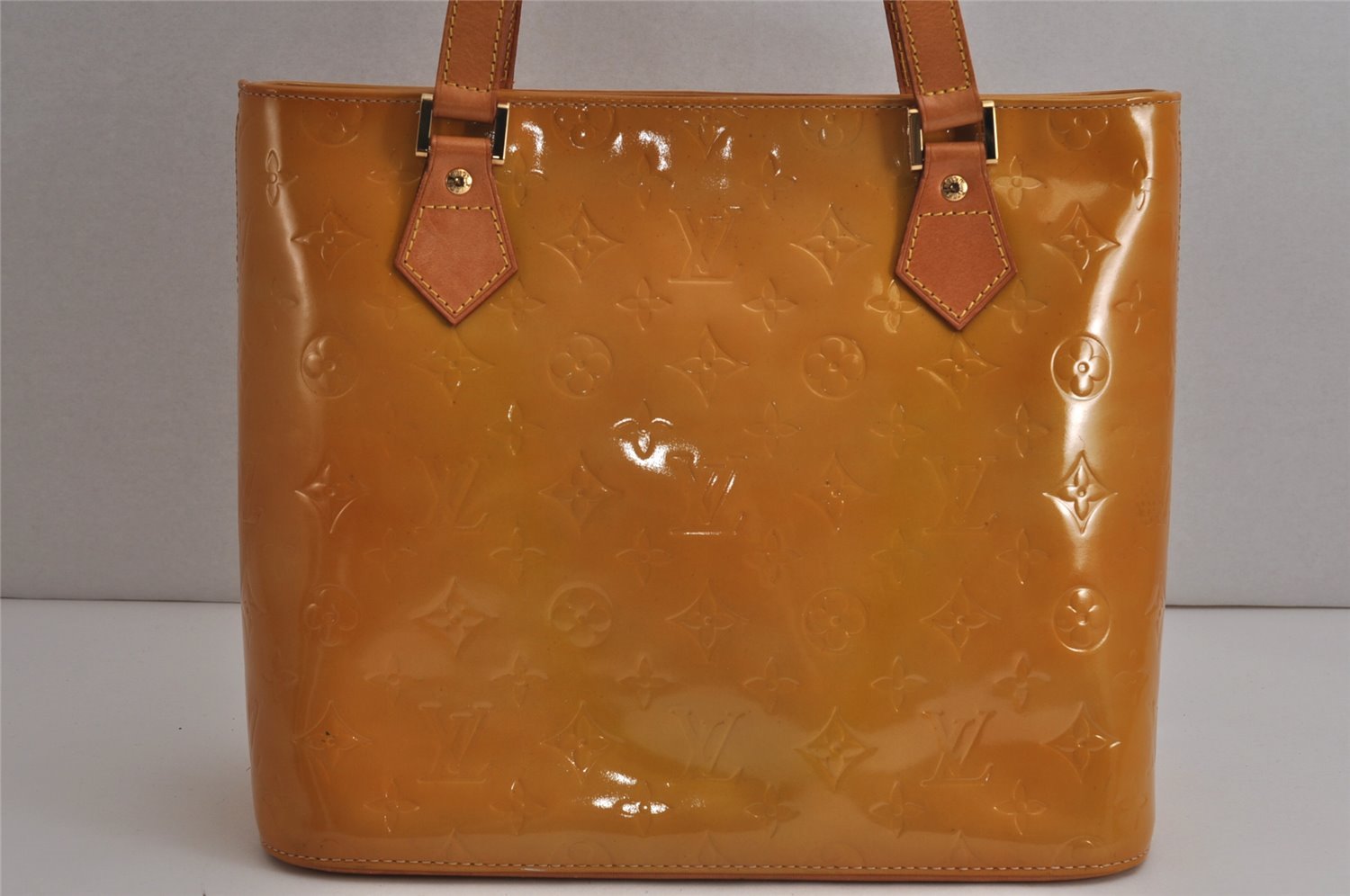 Authentic Louis Vuitton Vernis Houston Shoulder Hand Bag Yellow M91004 LV 9672J