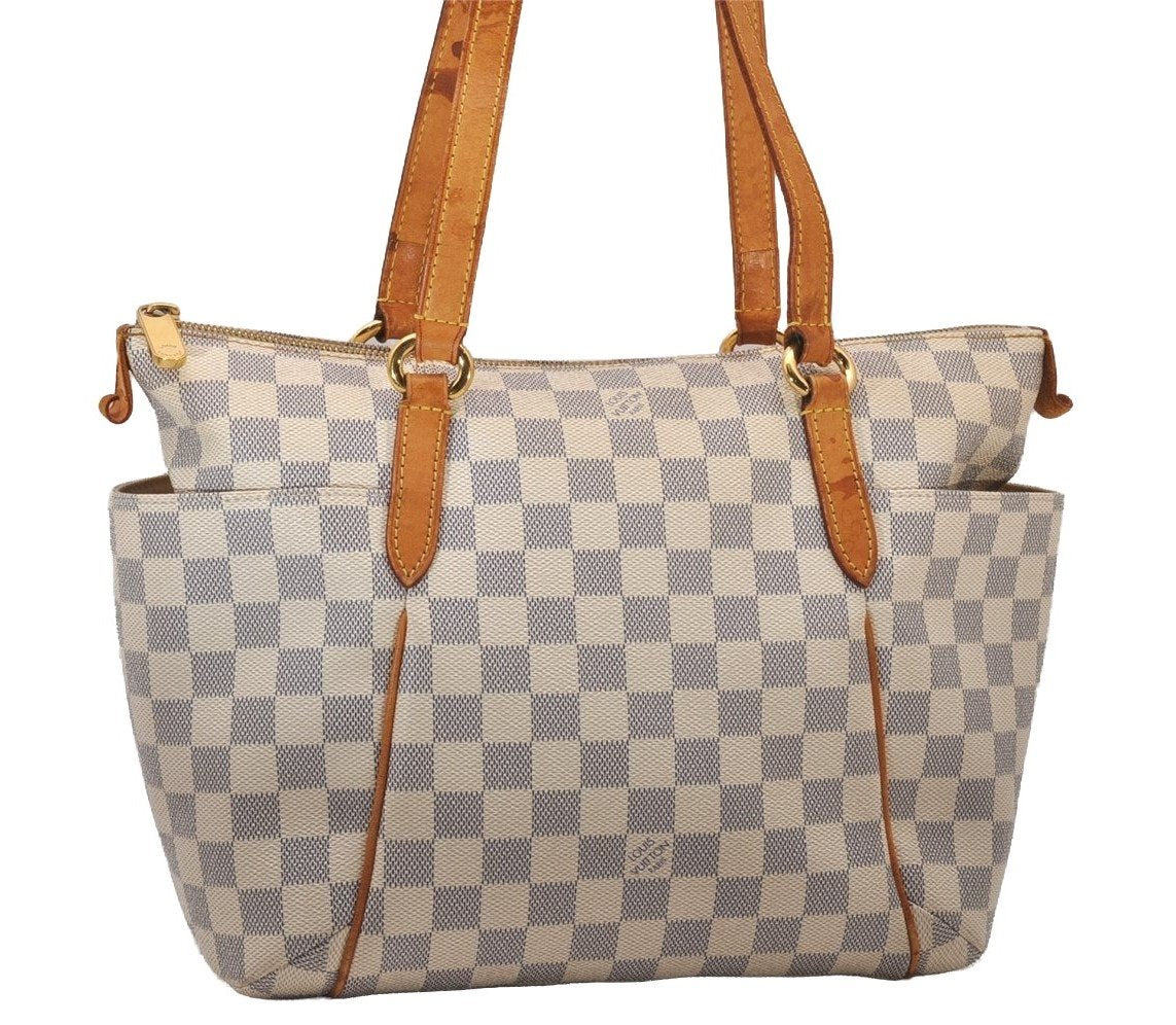 Authentic Louis Vuitton Damier Azur Totally PM Tote Bag White N41280 LV 9673I