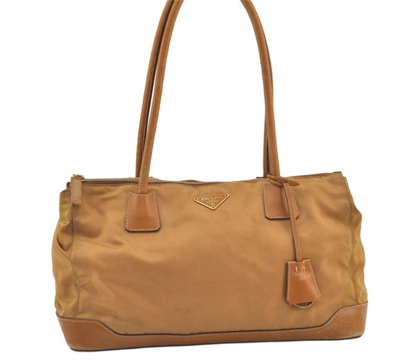 Authentic PRADA Nylon Tessuto Leather Shoulder Hand Bag Light Brown 9674J