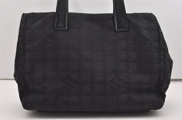 Authentic CHANEL New Travel Line Shoulder Tote Bag Nylon Leather Black 9676I