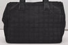 Authentic CHANEL New Travel Line Shoulder Tote Bag Nylon Leather Black 9676I