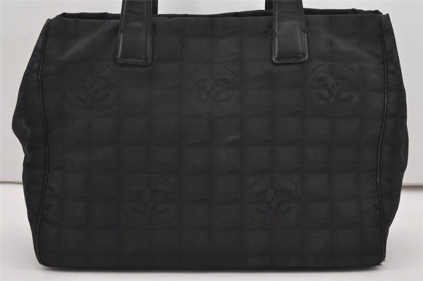 Authentic CHANEL New Travel Line Shoulder Tote Bag Nylon Leather Black 9676I