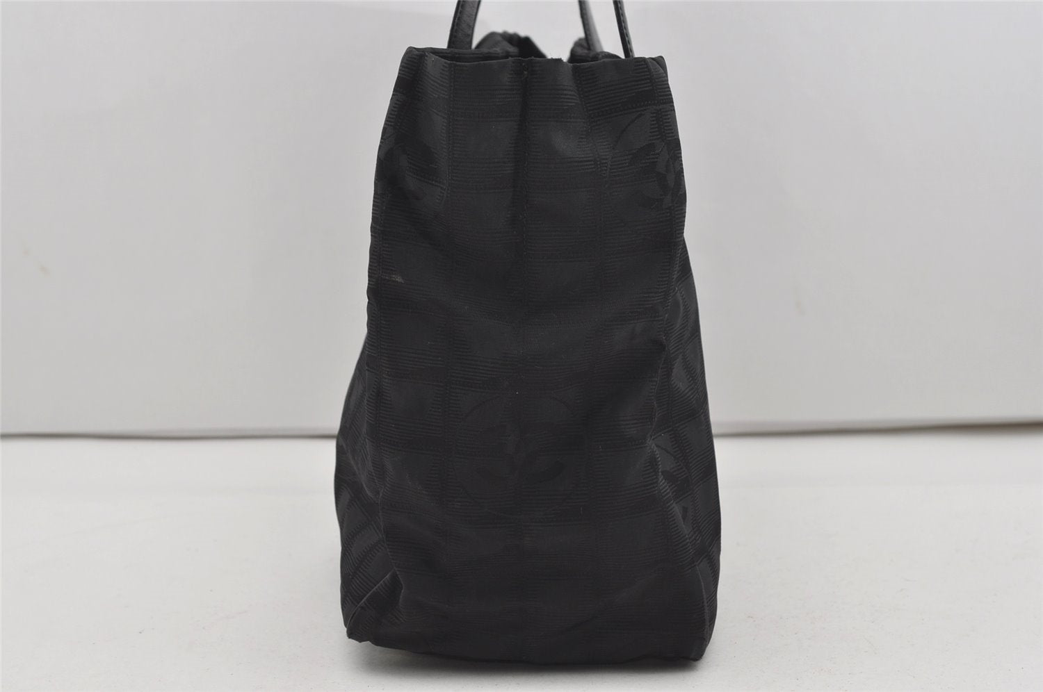 Authentic CHANEL New Travel Line Shoulder Tote Bag Nylon Leather Black 9676I