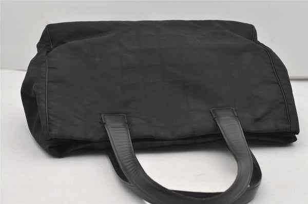 Authentic CHANEL New Travel Line Shoulder Tote Bag Nylon Leather Black 9676I