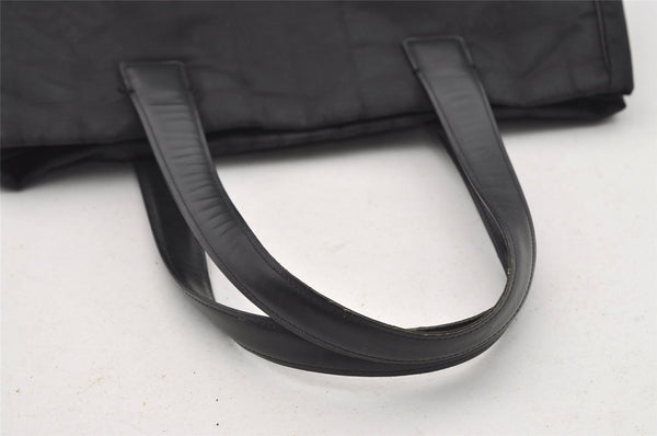 Authentic CHANEL New Travel Line Shoulder Tote Bag Nylon Leather Black 9676I