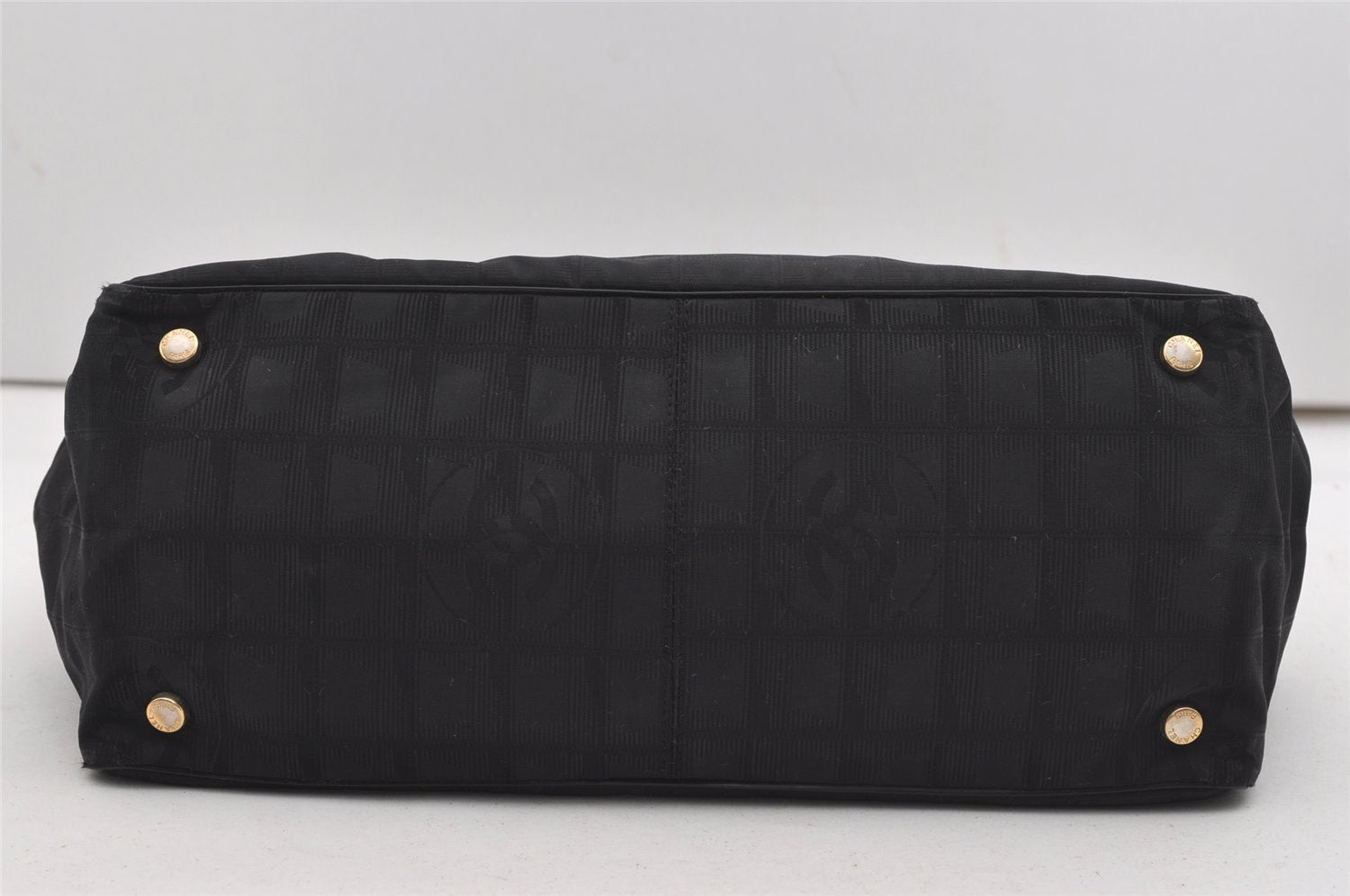 Authentic CHANEL New Travel Line Shoulder Tote Bag Nylon Leather Black 9676I