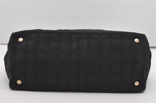 Authentic CHANEL New Travel Line Shoulder Tote Bag Nylon Leather Black 9676I