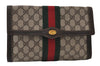 Authentic GUCCI Web Sherry Line Clutch Hand Bag GG PVC Leather Brown Junk 9677I