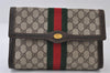 Authentic GUCCI Web Sherry Line Clutch Hand Bag GG PVC Leather Brown Junk 9677I