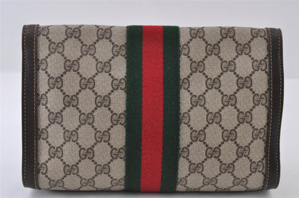 Authentic GUCCI Web Sherry Line Clutch Hand Bag GG PVC Leather Brown Junk 9677I