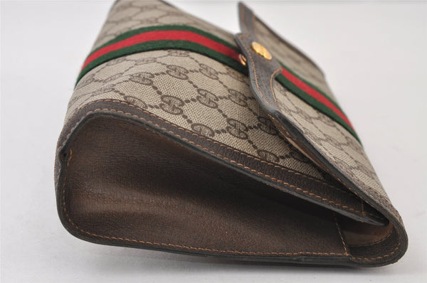 Authentic GUCCI Web Sherry Line Clutch Hand Bag GG PVC Leather Brown Junk 9677I