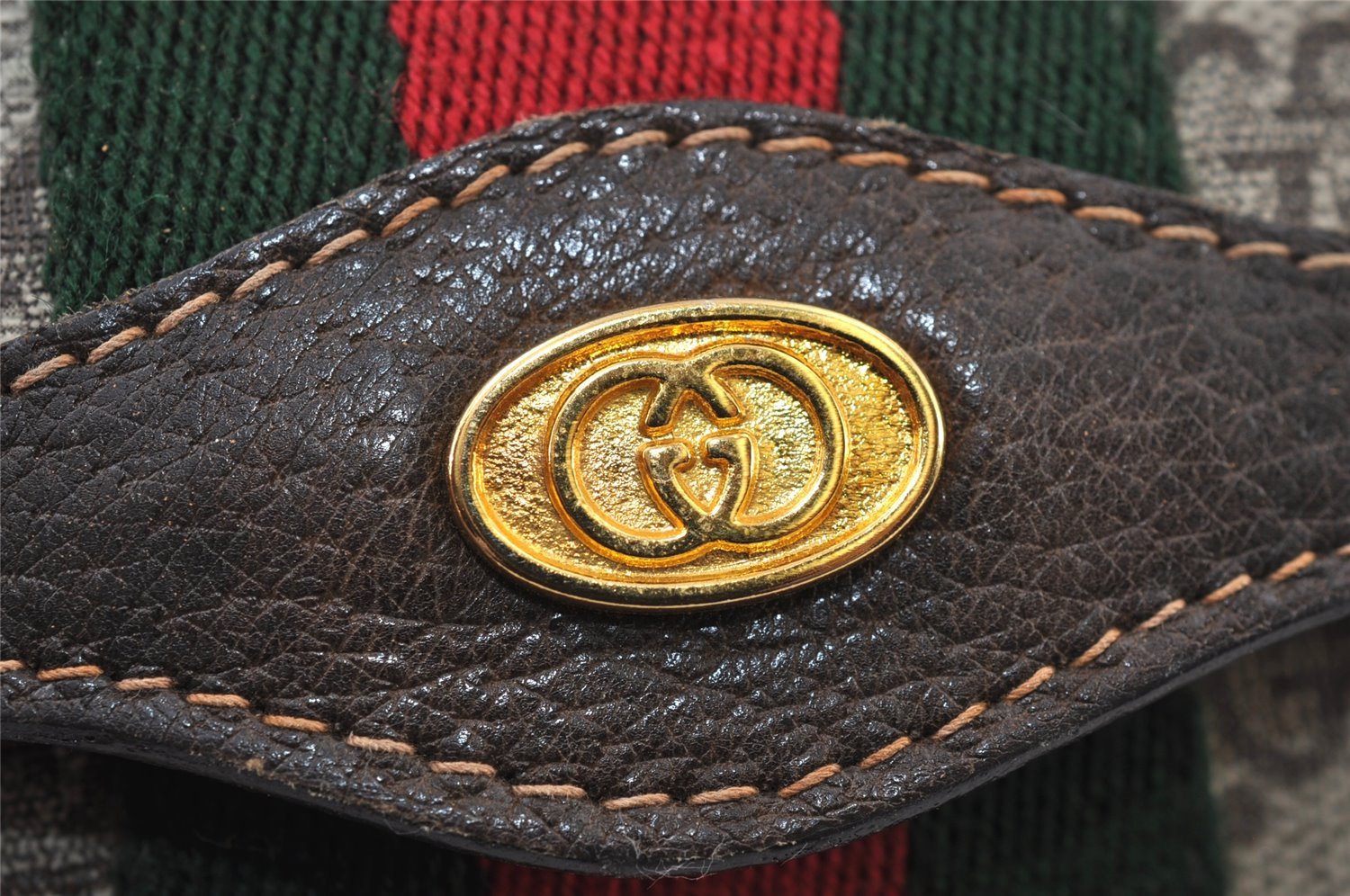 Authentic GUCCI Web Sherry Line Clutch Hand Bag GG PVC Leather Brown Junk 9677I