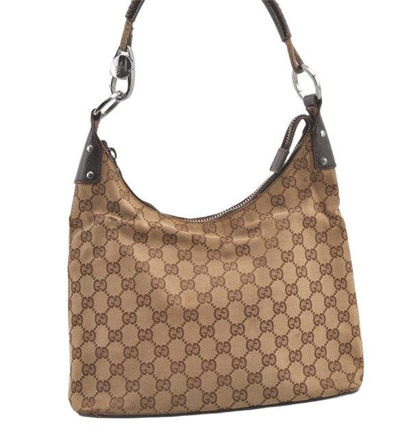 Authentic GUCCI Vintage Shoulder Bag Purse GG Canvas Leather 115003 Brown 9681J