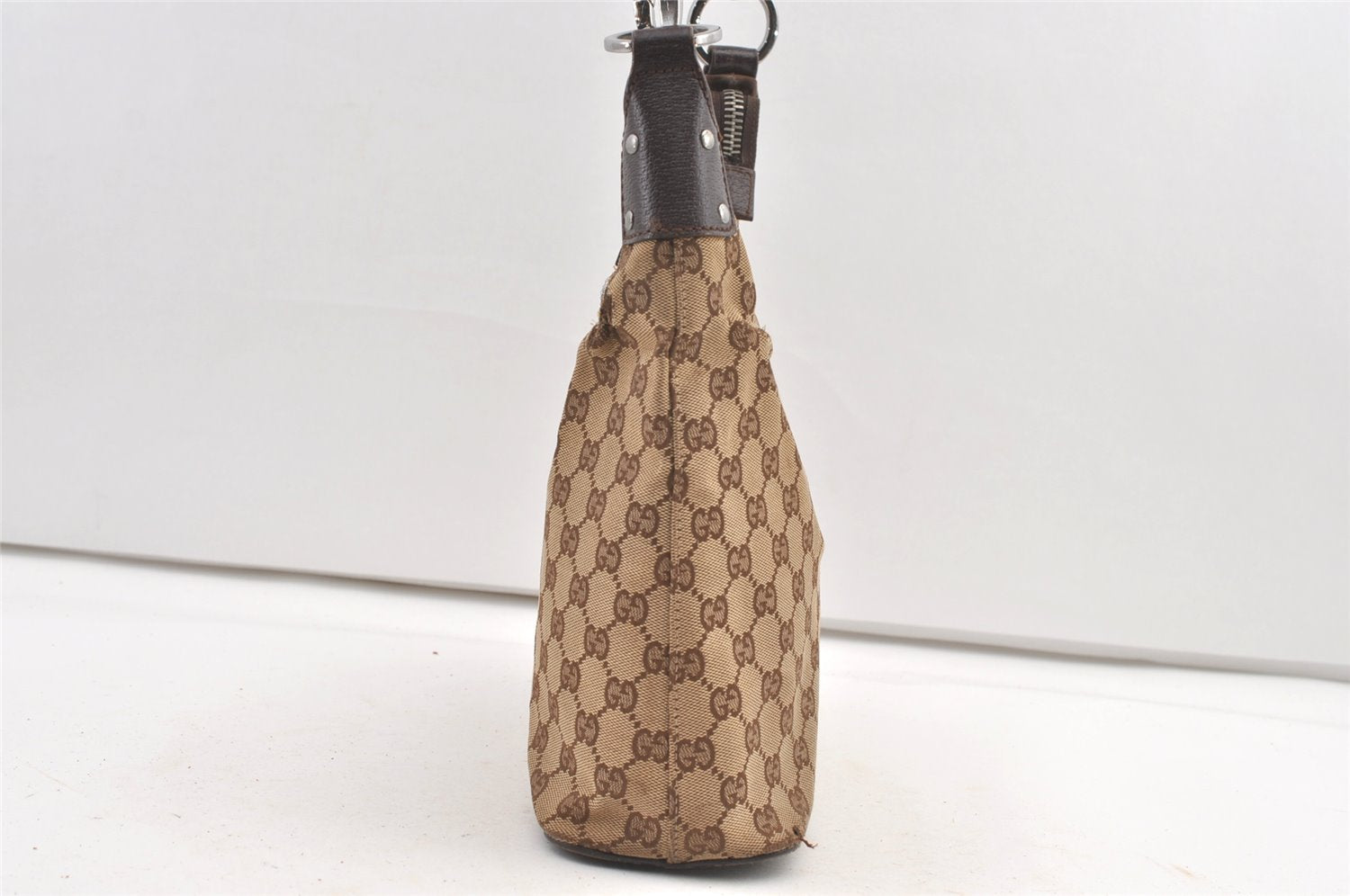 Authentic GUCCI Vintage Shoulder Bag Purse GG Canvas Leather 115003 Brown 9681J