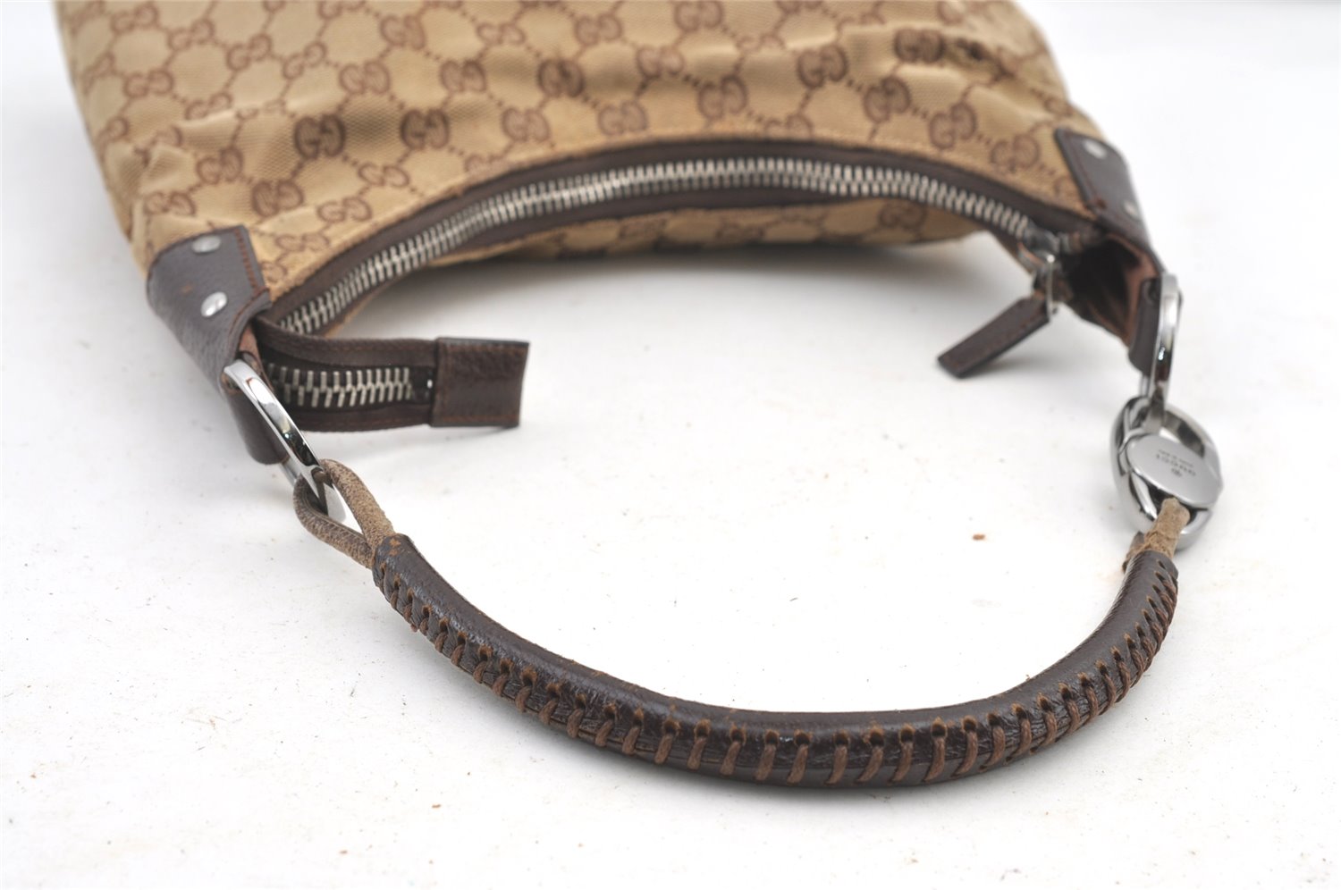 Authentic GUCCI Vintage Shoulder Bag Purse GG Canvas Leather 115003 Brown 9681J