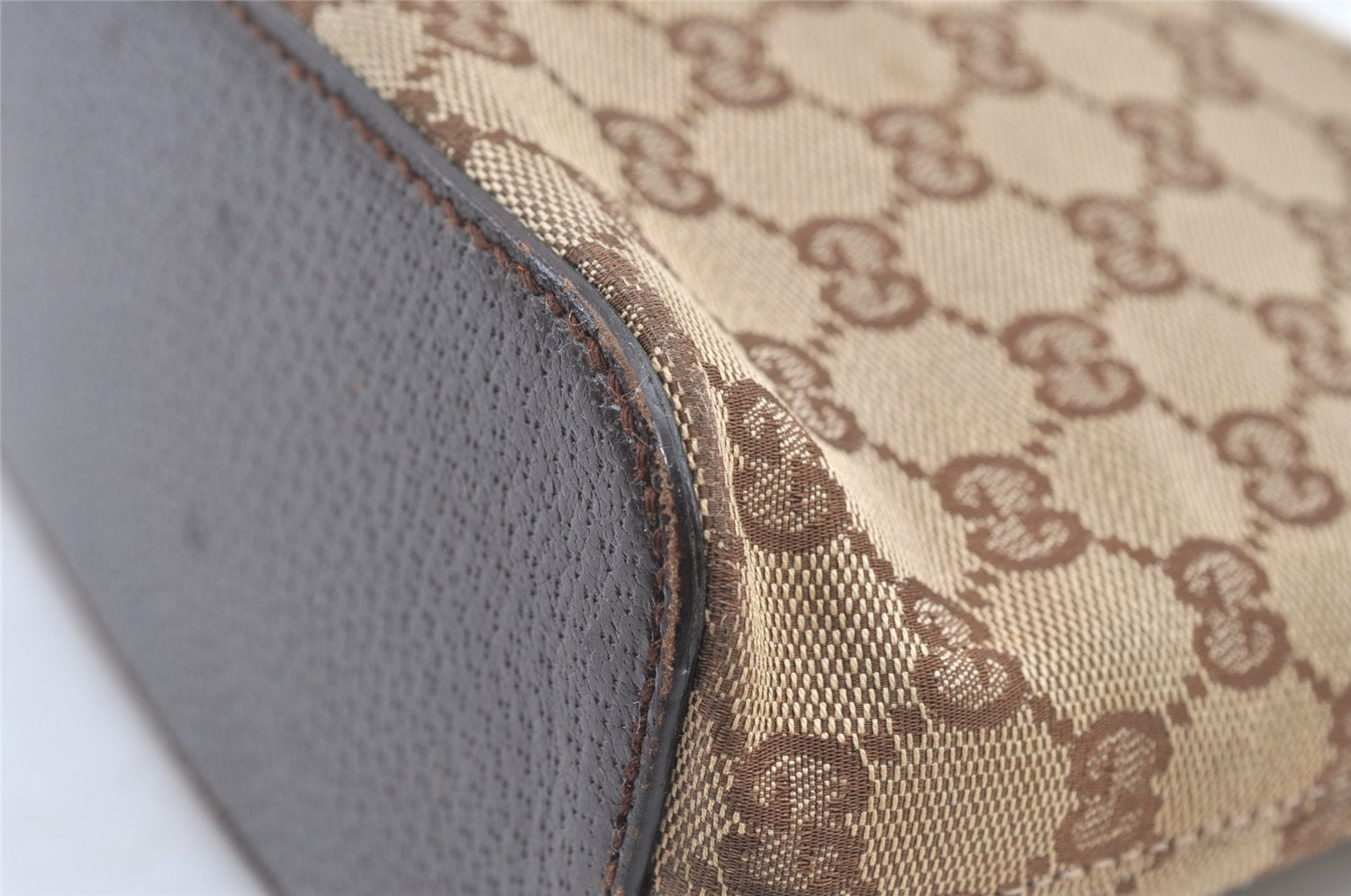 Authentic GUCCI Vintage Shoulder Bag Purse GG Canvas Leather 115003 Brown 9681J