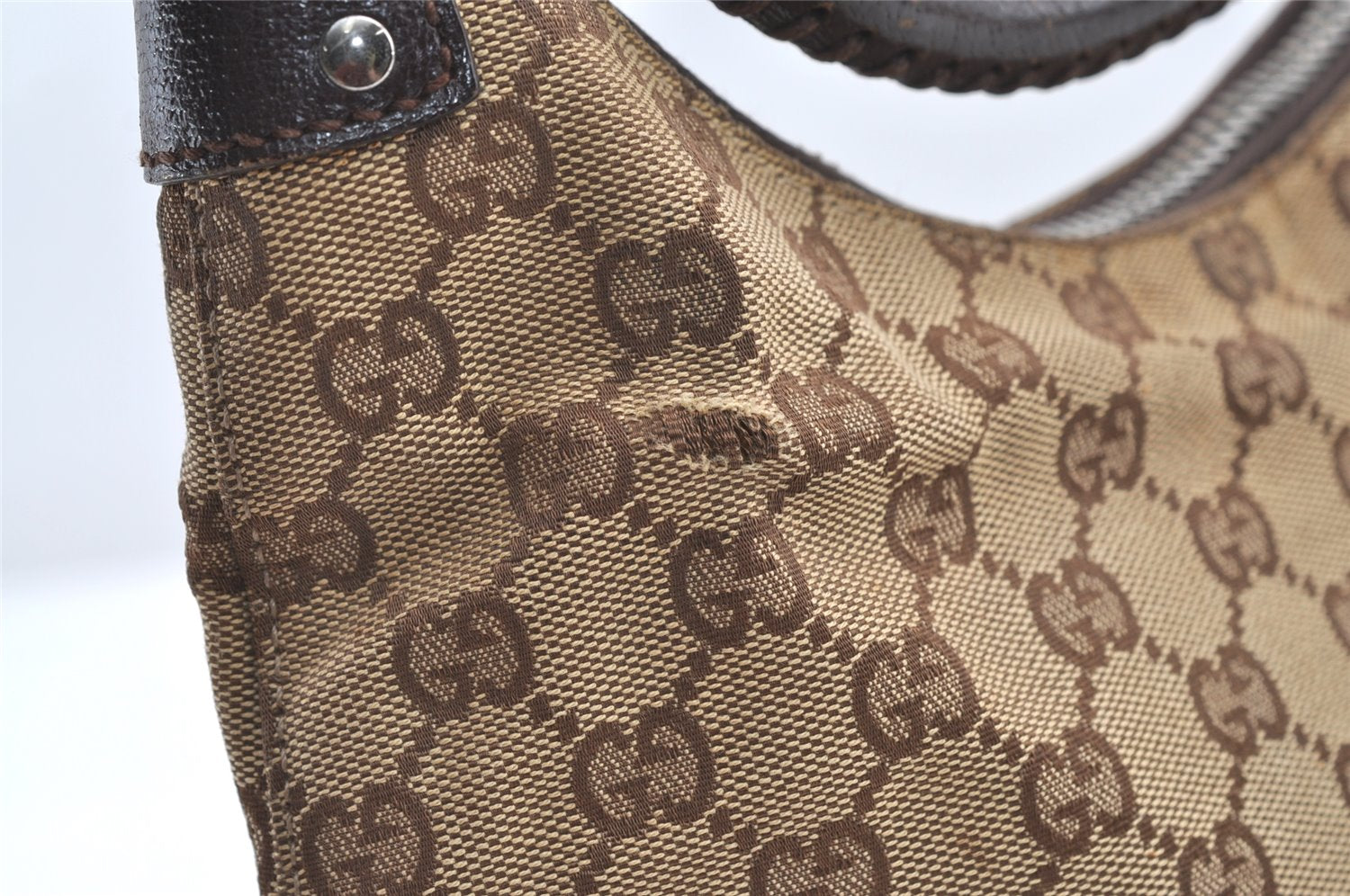 Authentic GUCCI Vintage Shoulder Bag Purse GG Canvas Leather 115003 Brown 9681J