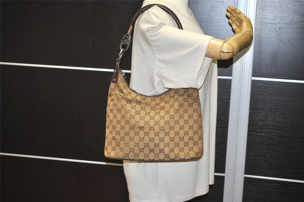 Authentic GUCCI Vintage Shoulder Bag Purse GG Canvas Leather 115003 Brown 9681J