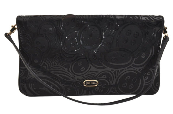 Authentic Folli Follie Shoulder Hand Bag Purse Leather Canvas Black 9682J