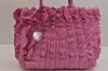 Authentic PRADA Frill Nylon Tessuto Leather Tote Hand Bag Pink 9683J