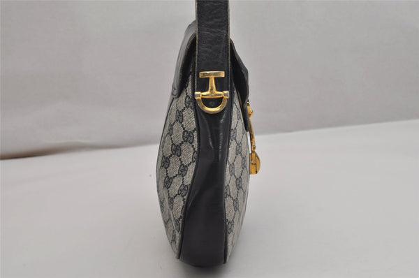 Authentic GUCCI Vintage Shoulder Hand Bag Purse GG PVC Leather Navy Blue 9685J