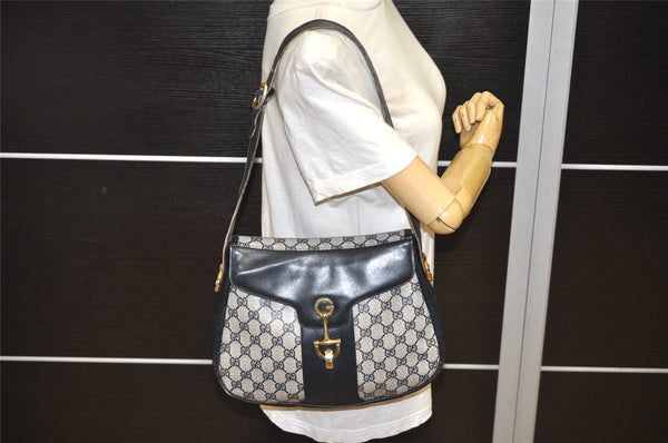 Authentic GUCCI Vintage Shoulder Hand Bag Purse GG PVC Leather Navy Blue 9685J