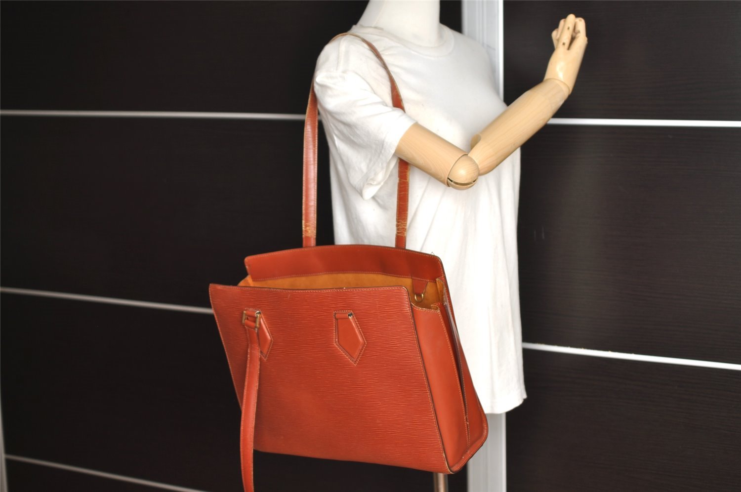 Authentic Louis Vuitton Epi Duplex Shoulder Tote Bag Brown M52423 LV Junk 9692I