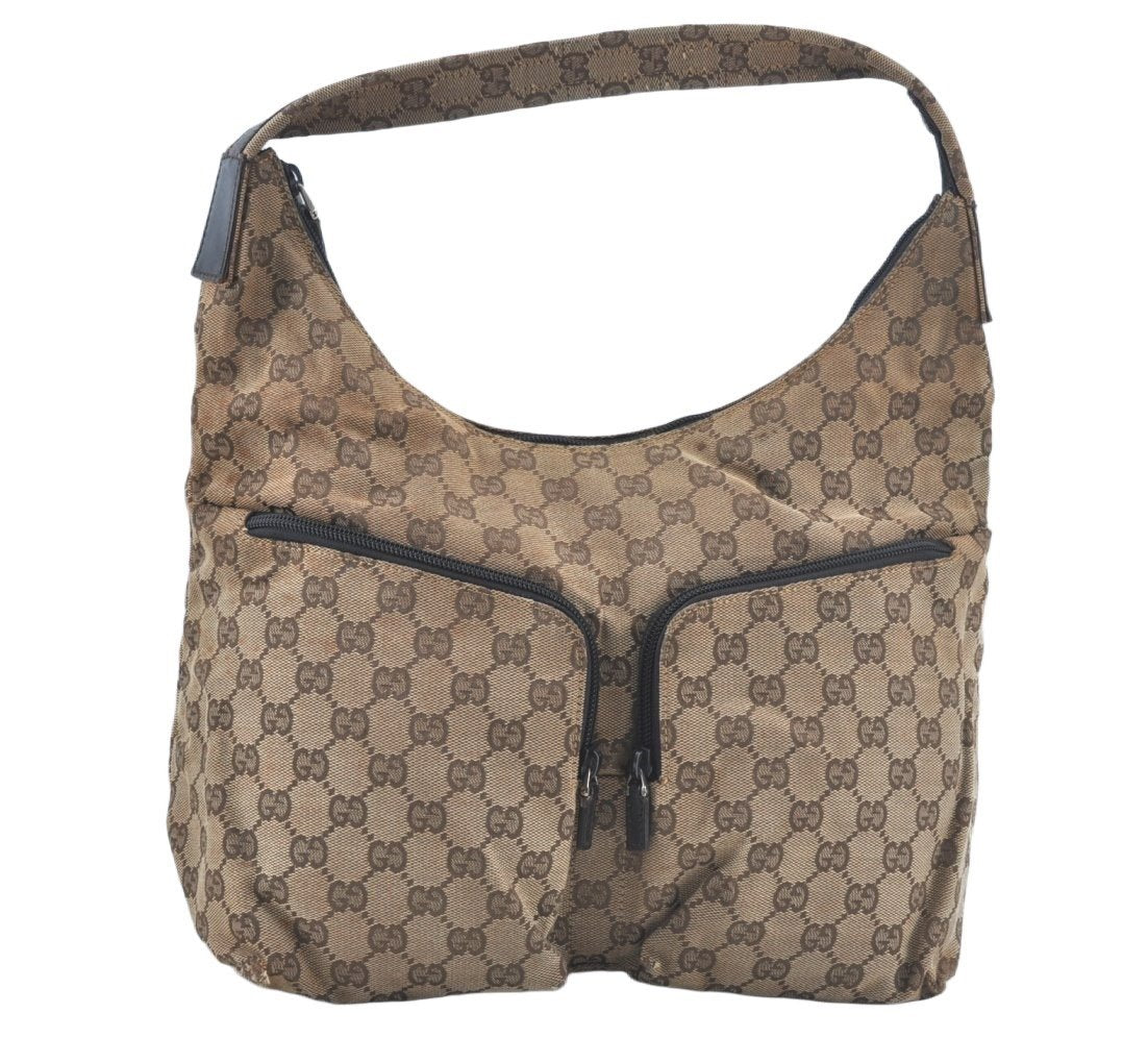 Authentic GUCCI Shoulder Bag GG Canvas Leather Brown 9711J