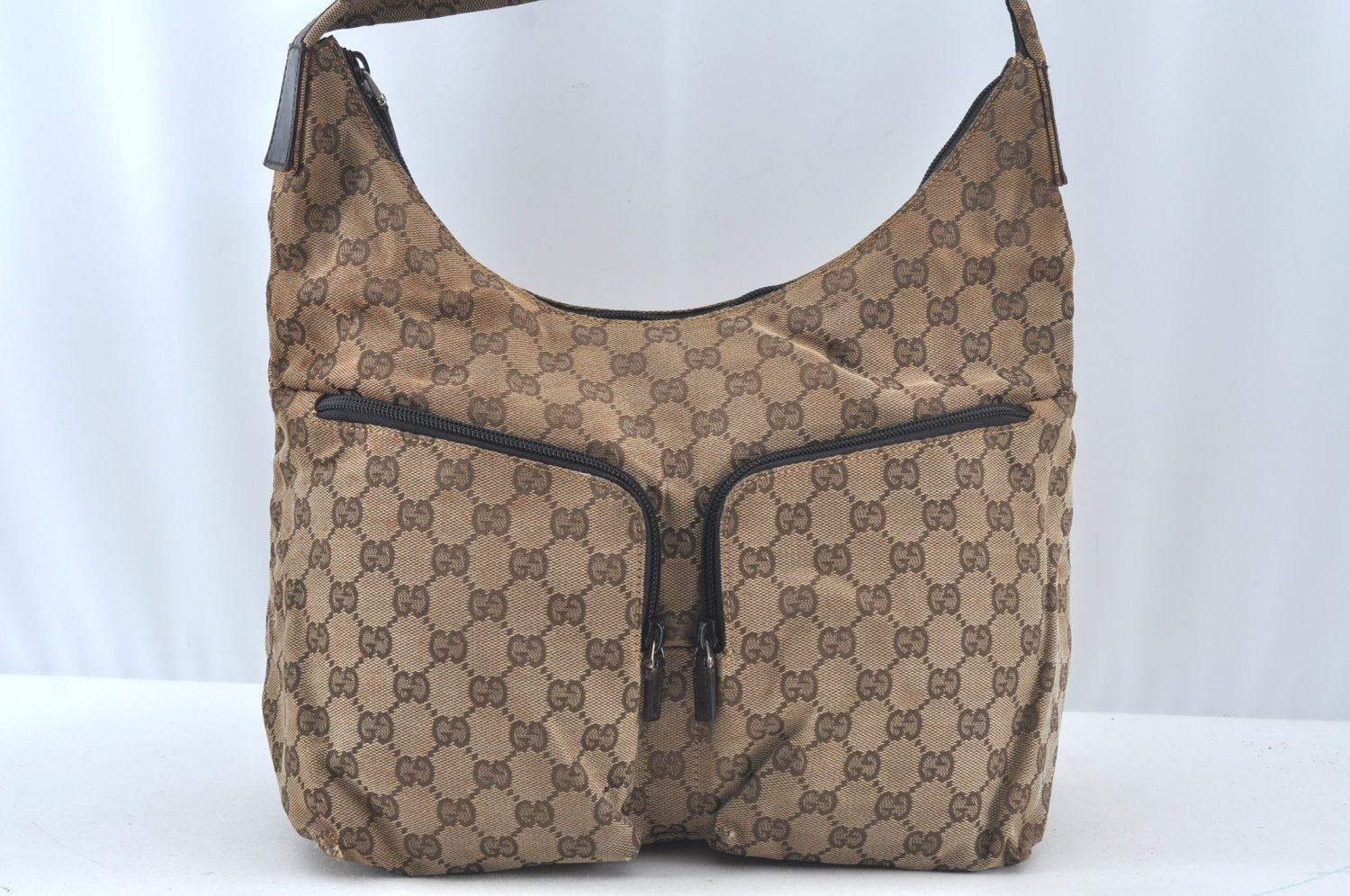 Authentic GUCCI Shoulder Bag GG Canvas Leather Brown 9711J