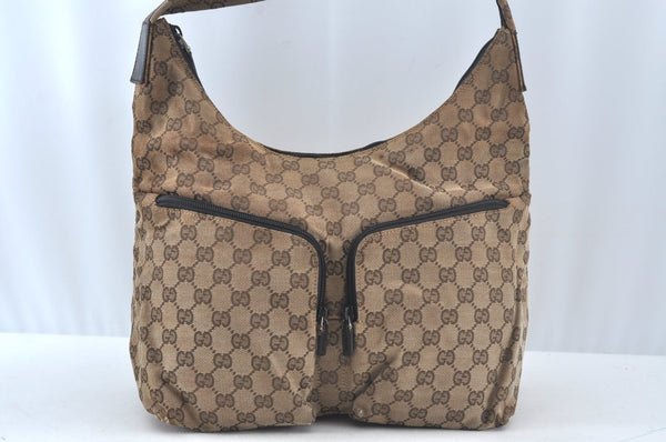 Authentic GUCCI Shoulder Bag GG Canvas Leather Brown 9711J