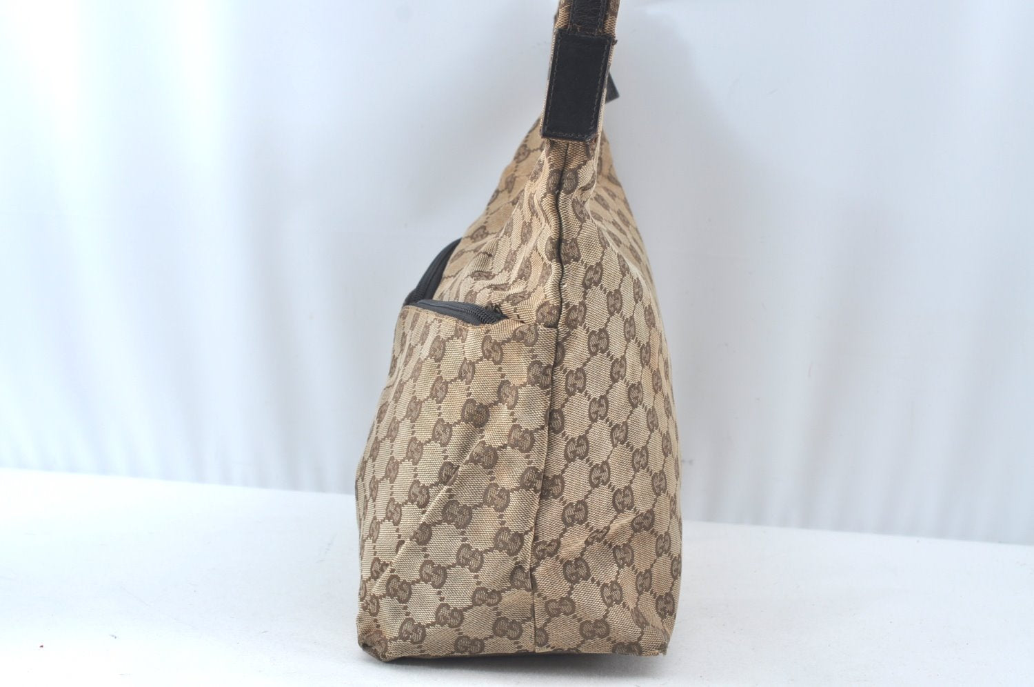 Authentic GUCCI Shoulder Bag GG Canvas Leather Brown 9711J