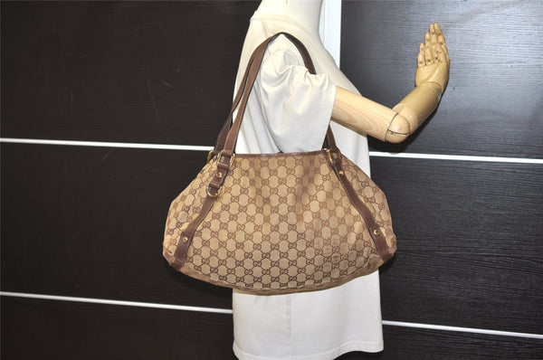 Authentic GUCCI Abbey Shoulder Tote Bag GG Canvas Leather 130736 Brown 9712J