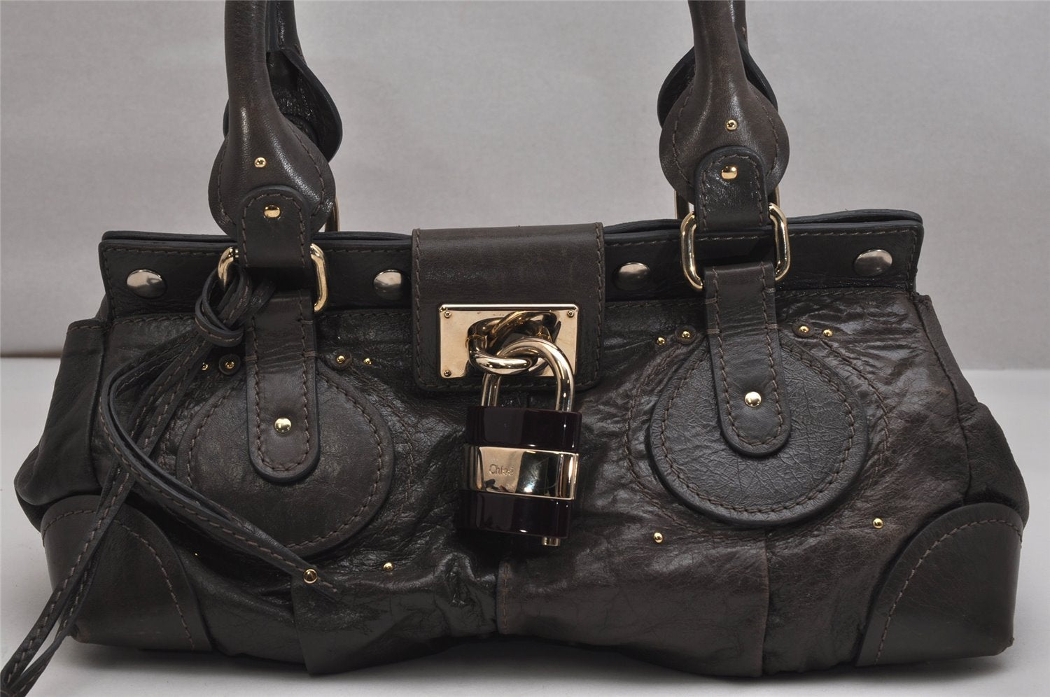 Authentic Chloe Vintage Paddington Leather Shoulder Hand Bag Brown 9716J